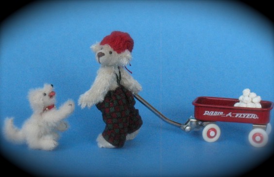Miniature bear and puppy "Early & Eccles" from Etsy shop Maggie's Minikins