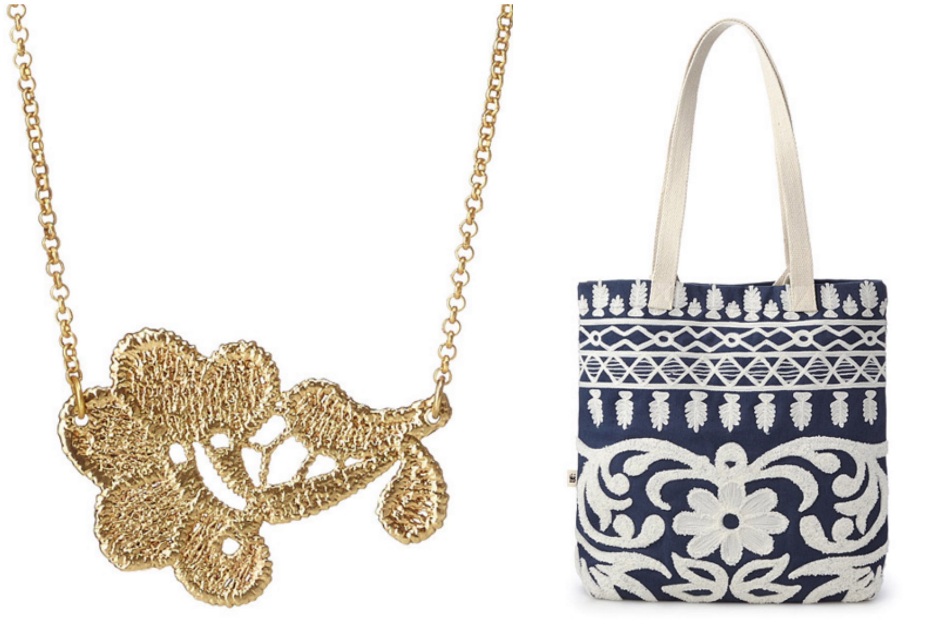 Gold Lace Necklace & Flora Embroidered Tote|UncommonGoods